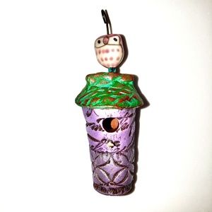 HANDMADE OWL ORNAMENT Bird Feeder Nest Handmade Modeling Clay Fimo Garden Decor